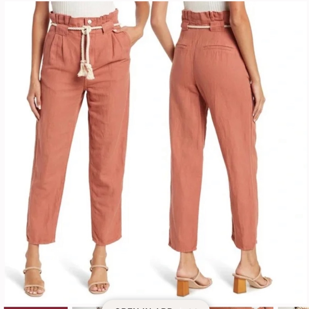 Veronica Beard Mocha Karter Paperbag Drawstring Cropped Pants
